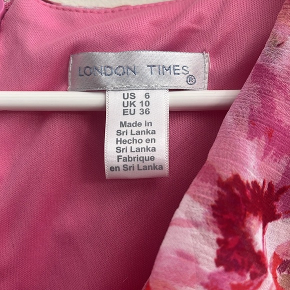 London Times Women’s size 6, pink Ruffled Chiffon Maxi Dress - Picture 3 of 9